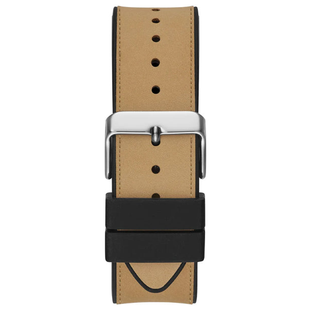 Guess Men’s Quartz Beige Silicone & Leather Strap Black Dial 43mm Watch GW0202G3