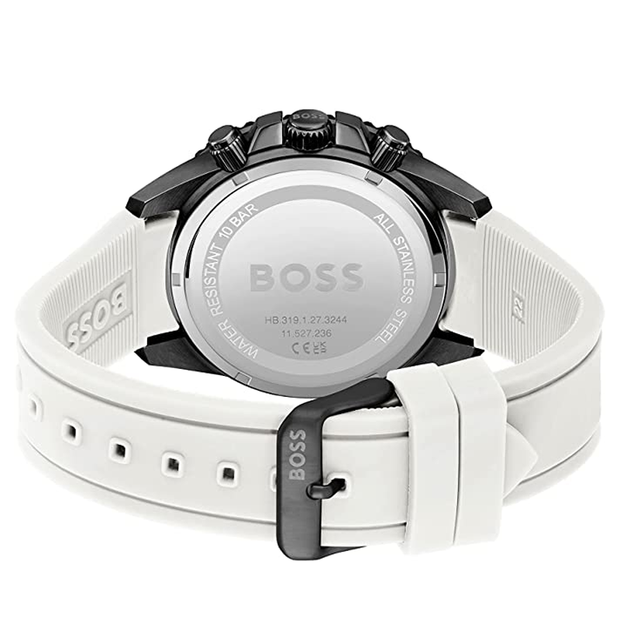 Hugo Boss Men’s Quartz White Silicone Strap Black Dial 45mm Watch 1513966