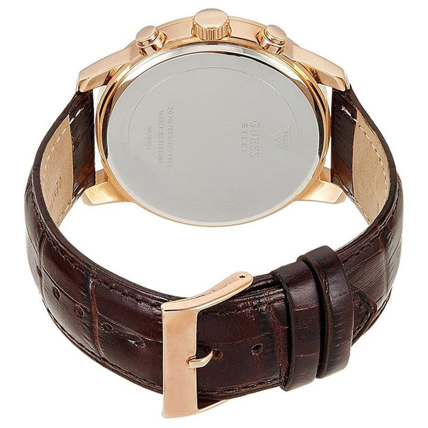 Guess Men’s Quartz Brown Leather Strap Champagne Dial 45mm Watch W0380G4