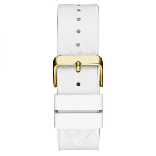 Guess Men’s Quartz White Silicone & Leather Strap Gold Dial 43mm Watch GW0202G6