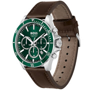 Hugo Boss Men’s Quartz Brown Leather Strap Green Dial 45mm Watch 1514098