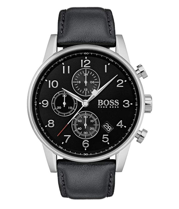 Hugo Boss Men’s Quartz Black Leather Strap Black Dial 44mm Watch 1513678