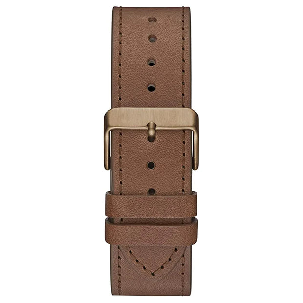 Guess Men’s Quartz Brown Leather Strap White Dial 44mm Watch GW0262G3