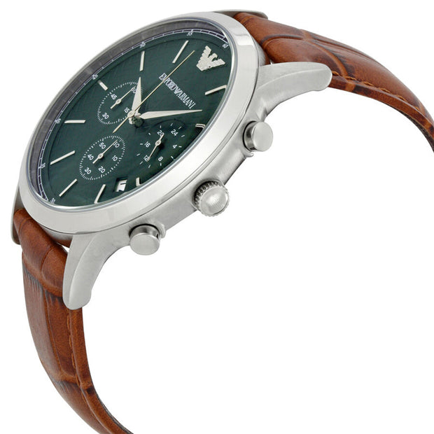 Emporio Armani Men’s Quartz Brown Leather Strap Green Dial 43mm Watch AR2493