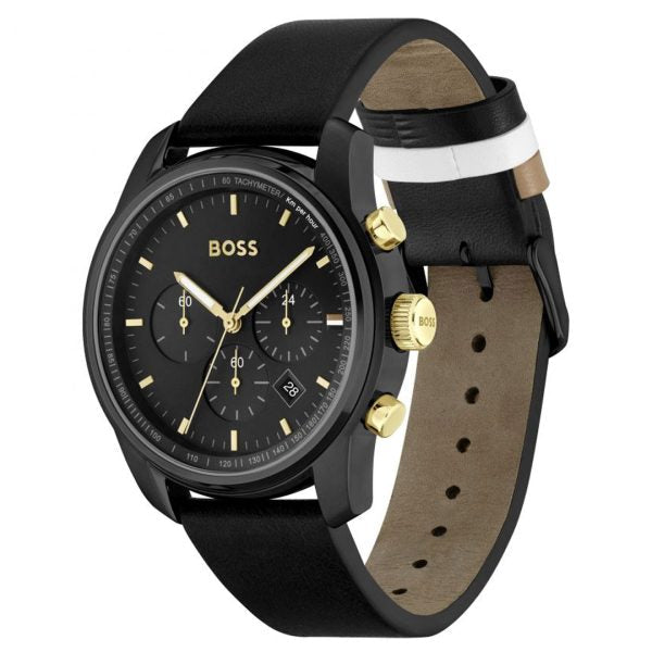 Hugo Boss Men’s Quartz Black Leather Strap Black Dial 44mm Watch 1514003