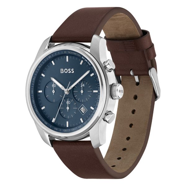 Hugo Boss Men’s Quartz Brown Leather Strap Blue Dial 44mm Watch 1514002