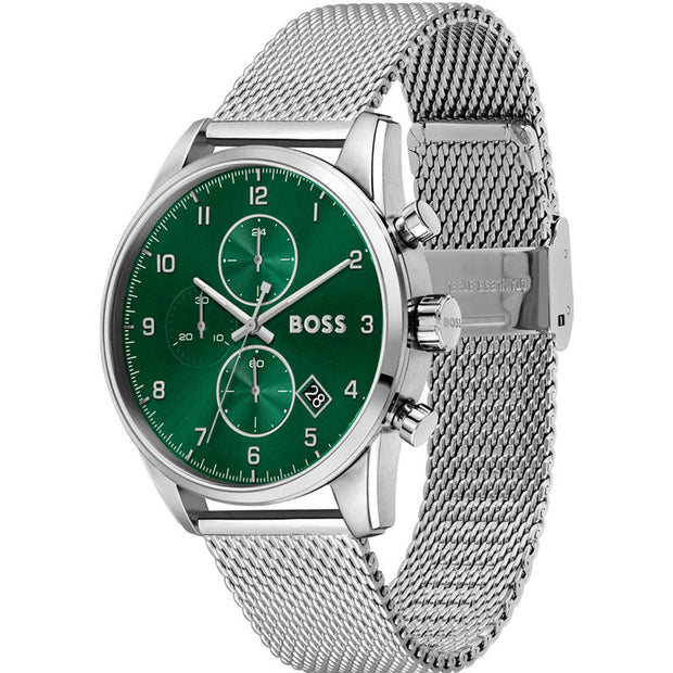 Hugo Boss Men’s Quartz Silver Stainless Steel Green Dial 44mm Watch 1513938