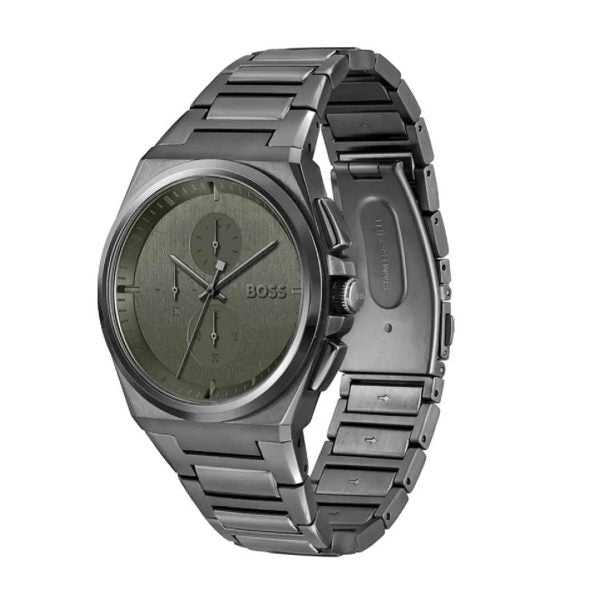 Hugo Boss Men’s Quartz Grey Stainless Steel Green Dial 44mm Watch 1514045