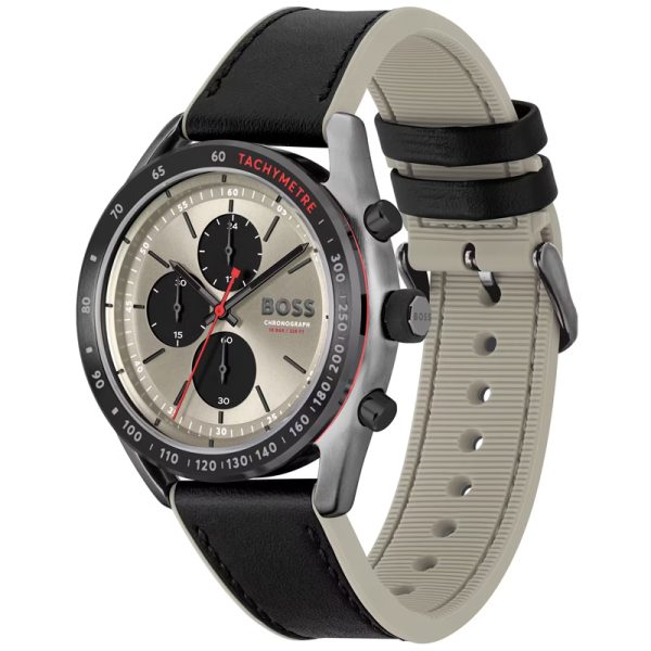 Hugo Boss Men’s Quartz Black Hybrid Strap Brass Color Dial 44mm Watch 1514024