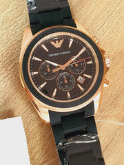 Emporio Armani Men’s Analogue Quartz Silicone & Stainless Steel Black Dial 44mm Watch AR6066