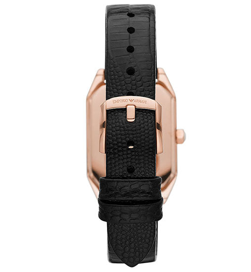 Emporio Armani Women’s Quartz Black Leather Strap Mother of Pearl Dial 24mm Watch AR11390