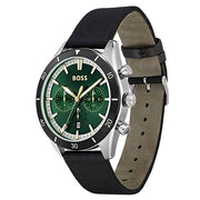 Hugo Boss Men’s Quartz Black Leather Strap Green Dial 44mm Watch 1513936