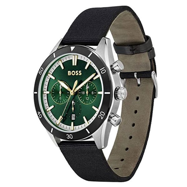 Hugo Boss Men’s Quartz Black Leather Strap Green Dial 44mm Watch 1513936