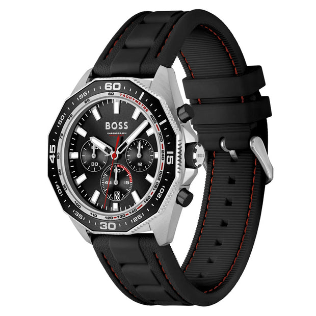 Hugo Boss Men’s Quartz Black Silicone Strap Black Dial 44mm Watch 1513969