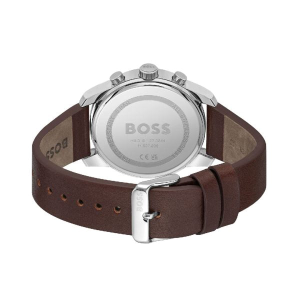 Hugo Boss Men’s Quartz Brown Leather Strap Blue Dial 44mm Watch 1514002