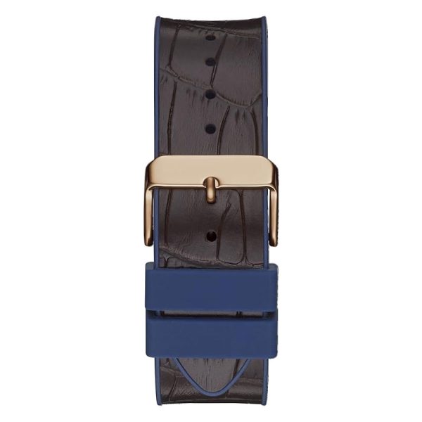 Guess Men’s Quartz Brown Silicone & Leather Strap Blue Dial 43mm Watch GW0386G2