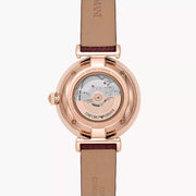 Emporio Armani Women’s Automatic Burgundy Leather Strap Silver Dial 34mm Watch AR60044