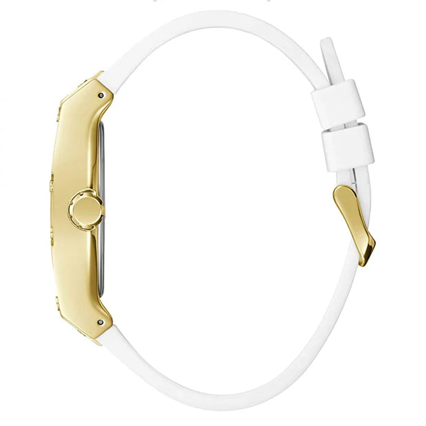 Guess Men’s Quartz White Silicone & Leather Strap Gold Dial 43mm Watch GW0202G6