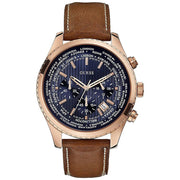Guess Men’s Quartz Brown Leather Strap Blue Dial 46mm Watch W0500G1