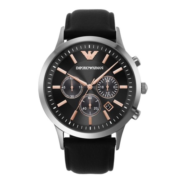 Emporio Armani Men’s Quartz Black Leather Strap Black Dial 43mm Watch AR11431