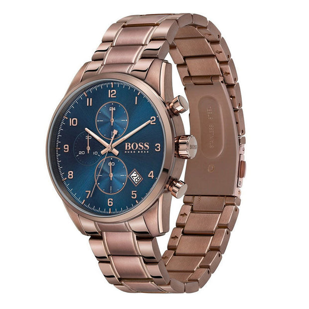 Hugo Boss Men’s Quartz Copper Stainless Steel Blue Dial 44mm Watch 1513788