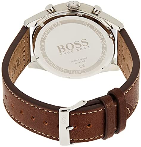 Hugo Boss Men’s Chronograph Leather Strap Blue Dial 44mm Watch 1513709