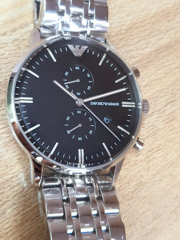 Emporio Armani Men’s Quartz Stainless Steel Black Dial 43mm Watch AR0389