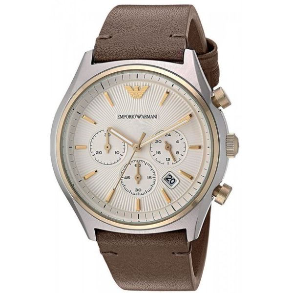 Emporio Armani Men’s Chronograph Quartz Leather Strap White Dial 44mm Watch AR11033