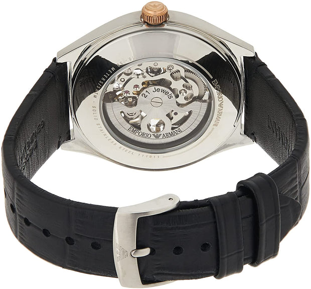 Emporio Armani Men’s Automatic Leather Strap White Dial 43mm Watch AR60018