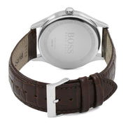 Hugo Boss Men’s Quartz Brown Leather Strap White Dial 43mm Watch 1513486