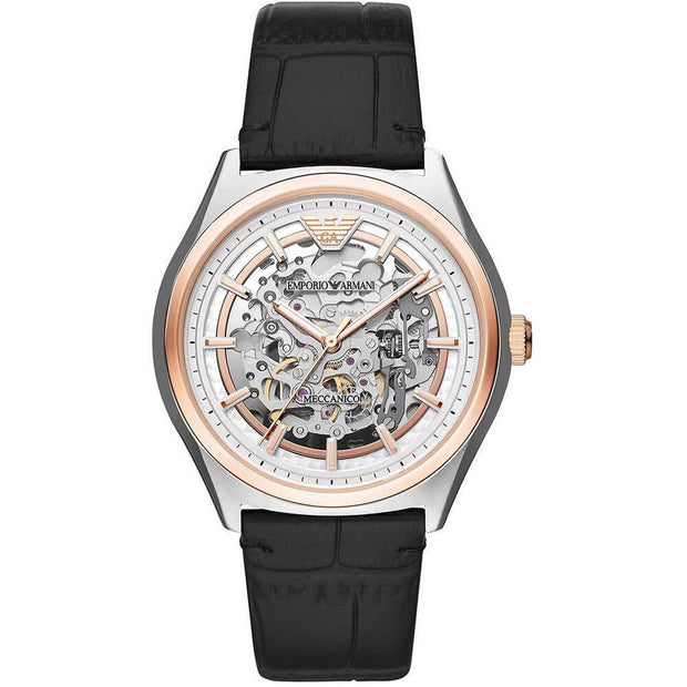 Emporio Armani Men’s Automatic Leather Strap White Dial 43mm Watch AR60018