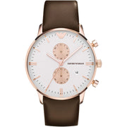 Emporio Armani Men’s Quartz Leather Strap White Dial 43mm Watch AR0398