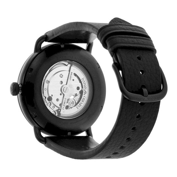 Emporio Armani Men’s Automatic Leather Strap Black Dial 43mm Watch AR60028