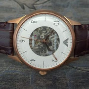 Emporio Armani Men’s Automatic Brown Leather Strap White Dial 41mm Watch AR1920
