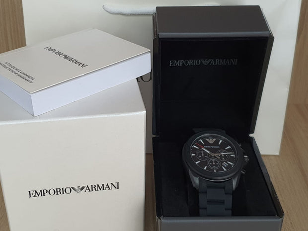 Emporio Armani Men’s Analogue Quartz Black Silicone & Stainless Steel Black Dial 44mm Watch AR6092