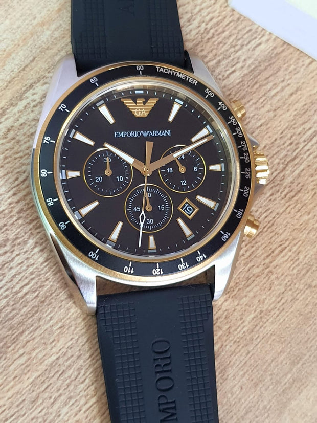 Emporio Armani Men’s Chronograph Quartz Black Silicone Strap 44mm Watch AR80003