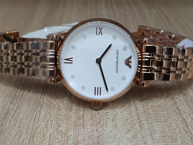 Emporio Armani Women’s Rose Gold Stainless Steel White Dial 32mm Watch AR11267