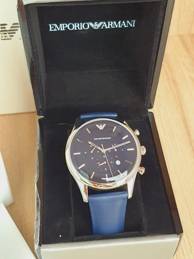 Emporio Armani Men’s Chronograph Quartz Leather Strap Blue Dial 43mm Watch AR11018