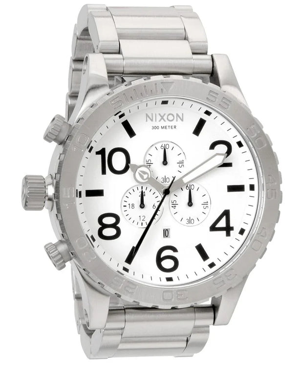 51-30 chronograph white dial stainless steel men's watch a083-100