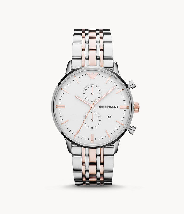Emporio Armani Men’s Chronograph Quartz Stainless Steel White Dial 43mm Watch AR0399