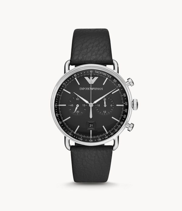 Emporio Armani Men’s Chronograph Quartz Leather Strap Black Dial 43mm Watch AR11143