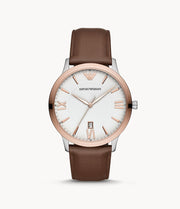 Emporio Armani Men’s Quartz Leather Strap White Dial 44mm Watch AR11211