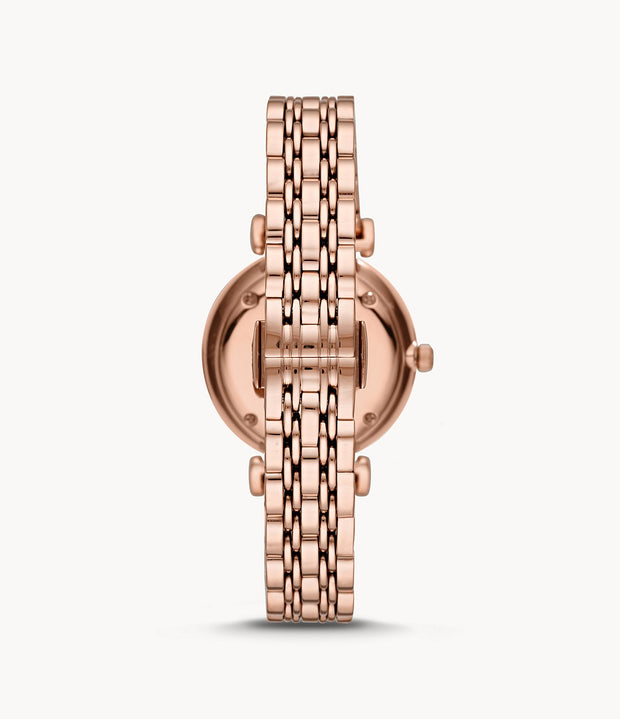 Emporio Armani Women’s Quartz Rose Gold Stainless Steel Silver Crystal Pave Dial 32mm Watch AR11244