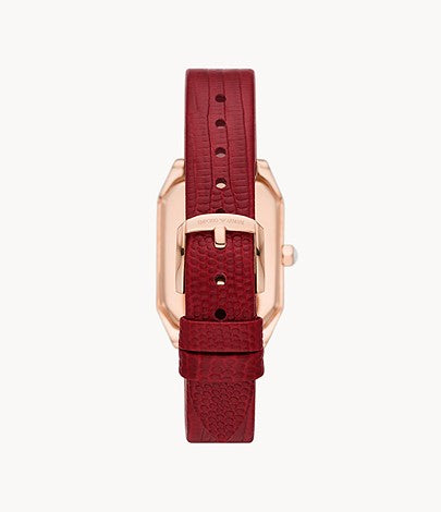 Emporio Armani Women’s Quartz Red Leather Strap Mother Of Pearl Dial 24mm Watch AR11467