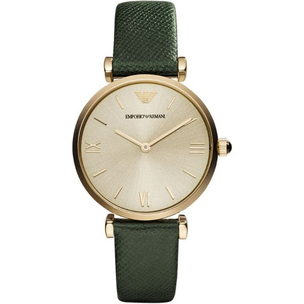 Emporio Armani Women’s Quartz Leather Strap Champagne Dial 32mm Watch AR1726