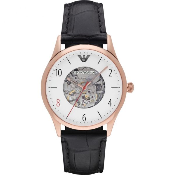 Emporio Armani Automatic Men’s White Dial Black Leather Watch AR1924
