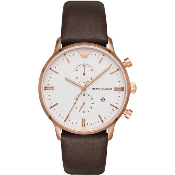Emporio Armani Men’s Quartz Leather Strap White Dial 43mm Watch AR1936