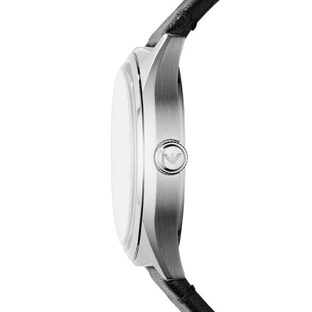 Emporio Armani Men’s Automatic Black Leather Strap White Dial 43mm Watch AR60003