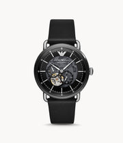 Emporio Armani Men’s Automatic Leather Strap Black Dial 43mm Watch AR60026