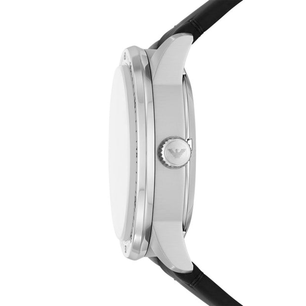 Emporio Armani Men’s Automatic Black Leather Strap Black Dial 43mm Watch AR60051